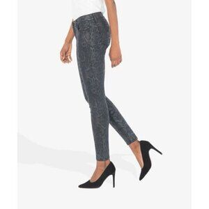 Kut From The Kloth Mia Women's High Rise Fab Ab Slim Skinny Snakeskin Black 6
